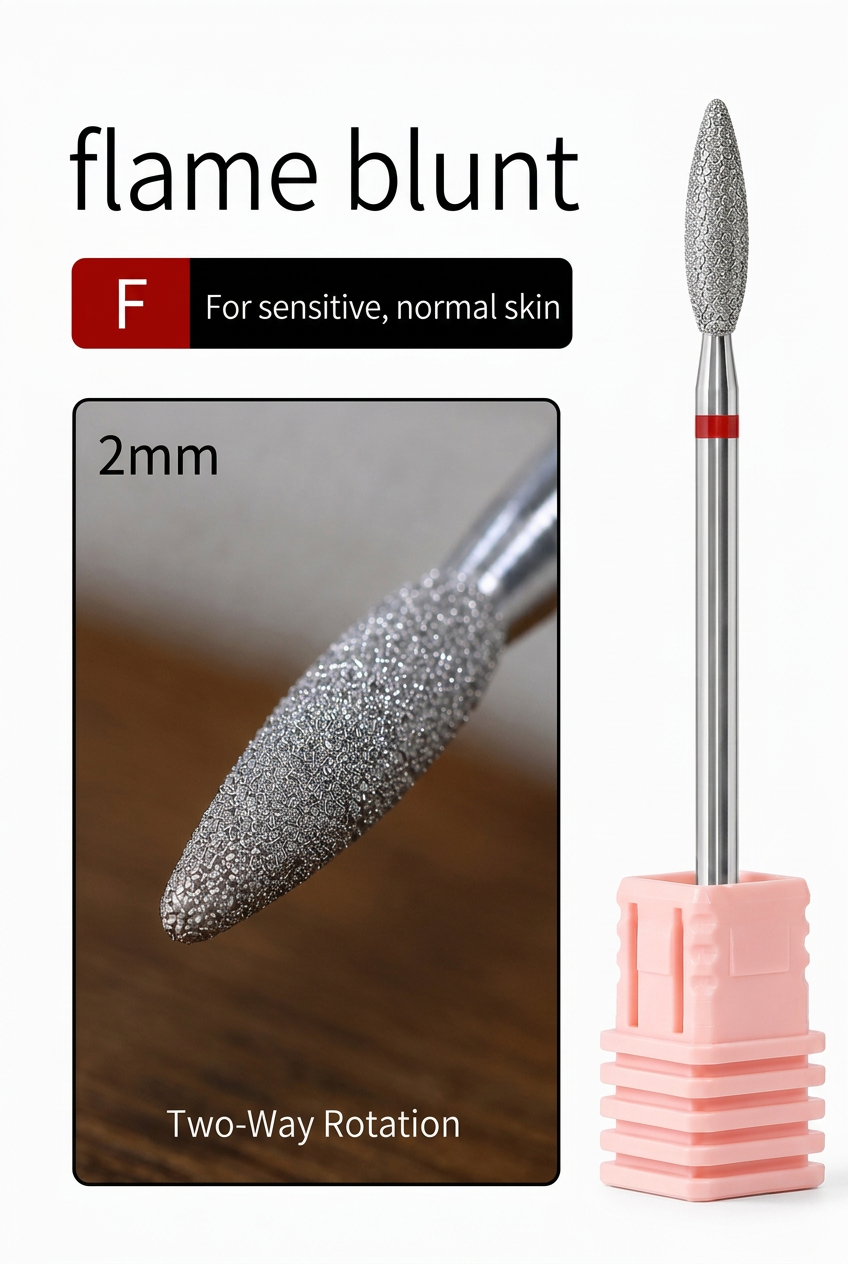 Diamond drill bit, flame with blunt tip
